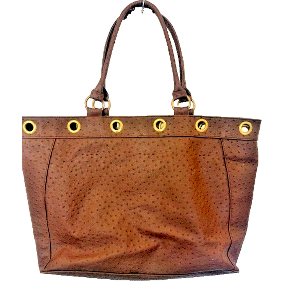 Joan Rivers Classics BROWN FAUX OSTRICH Leather SCARF GROMMET Tote Shoulder Bag